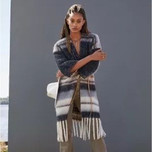 NWT Anthropologie Black Striped Knit Kimono